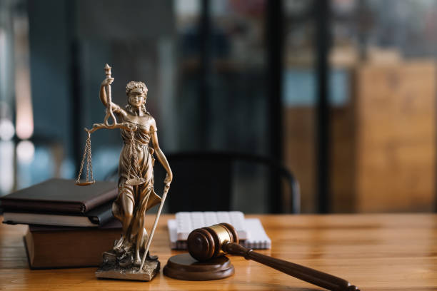 Statue of Themis and judge's gavel, legal information